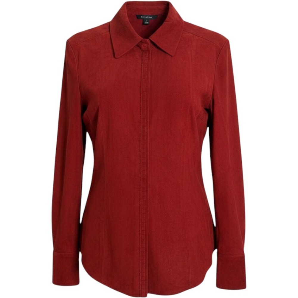 Linda Ellen Tracy Garnet Red 100% Leather Suede Shirt Jacket Shacket 16 NWT